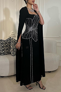 SUPER WHOLESALE |  Beaded Fake Sleeves Square Neck Long Dress
