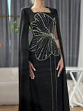 SUPER WHOLESALE |  Beaded Fake Sleeves Square Neck Long Dress