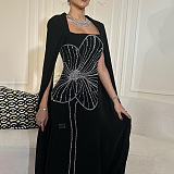 SUPER WHOLESALE |  Beaded Fake Sleeves Square Neck Long Dress