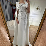 SUPER WHOLESALE |  Beaded Fake Sleeves Square Neck Long Dress
