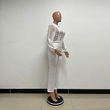 SUPER WHOLESALE | Patchwork Lace Jumpsuit in White