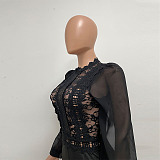 SUPER WHOLESALE | Patchwork Lace Jumpsuit in Black