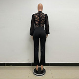 SUPER WHOLESALE | Patchwork Lace Jumpsuit in Black