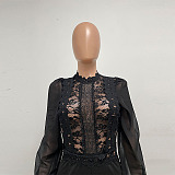 SUPER WHOLESALE | Patchwork Lace Jumpsuit in Black