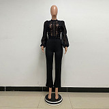 SUPER WHOLESALE | Patchwork Lace Jumpsuit in Black