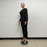SUPER WHOLESALE | Patchwork Lace Jumpsuit in Black