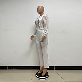 SUPER WHOLESALE | Patchwork Lace Jumpsuit in White