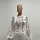 SUPER WHOLESALE | Patchwork Lace Jumpsuit in White