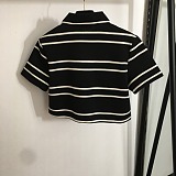 SUPER WHOLESALE | Striped Cropped Polo Shirt