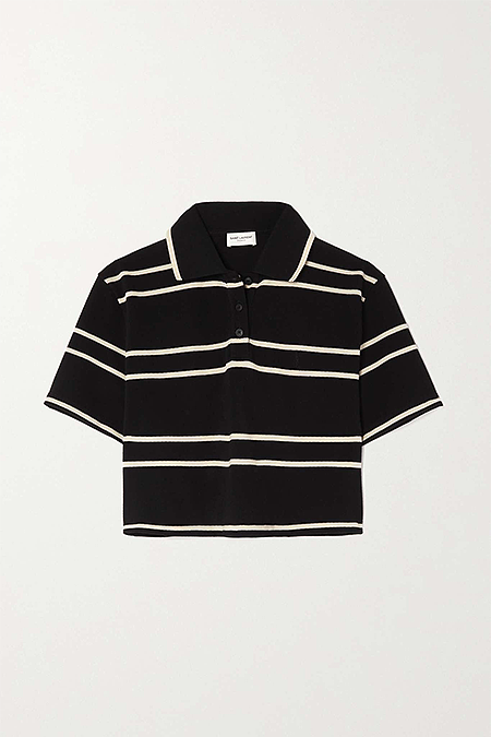 SUPER WHOLESALE | Striped Cropped Polo Shirt