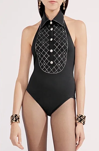 SUPER WHOLESALE | Shirt Collar One-piece Swimwear