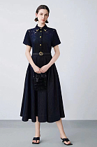SUPER WHOLESALE | Short-Sleeve Button-Up Midi Shirt Dress