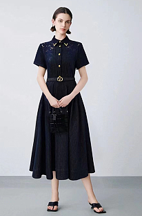 SUPER WHOLESALE | Short-Sleeve Button-Up Midi Shirt Dress