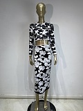 SUPER WHOLESALE | Cropped Rose Printed Knit Skirt Suit