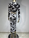 SUPER WHOLESALE | Cropped Rose Printed Knit Skirt Suit