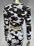 SUPER WHOLESALE | Cropped Rose Printed Knit Skirt Suit