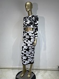 SUPER WHOLESALE | Cropped Rose Printed Knit Skirt Suit