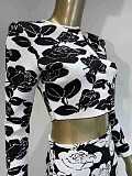 SUPER WHOLESALE | Cropped Rose Printed Knit Skirt Suit