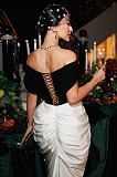 SUPER WHOLESALE | Vintage-Inspired Black and White Off-Shoulder Corset Gown