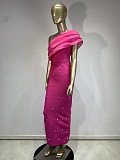 SUPER WHOLESALE | Asymmetric Fuchsia Dress with Crystal Accents