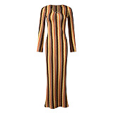 SUPER WHOLESALE | Plunging Neck Long Sleeve Long Dress