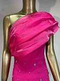 SUPER WHOLESALE | Asymmetric Fuchsia Dress with Crystal Accents