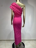 SUPER WHOLESALE | Asymmetric Fuchsia Dress with Crystal Accents