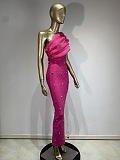 SUPER WHOLESALE | Asymmetric Fuchsia Dress with Crystal Accents