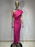 SUPER WHOLESALE | Asymmetric Fuchsia Dress with Crystal Accents