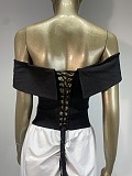 SUPER WHOLESALE | Vintage-Inspired Black and White Off-Shoulder Corset Gown