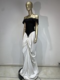 SUPER WHOLESALE | Vintage-Inspired Black and White Off-Shoulder Corset Gown