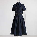 SUPER WHOLESALE | Embroidered Shirt Top & Pleated Skirt
