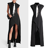 SUPER WHOLESALE | Shirt Collar Long Dress with Tie
