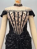 SUPER WHOLESALE |  Elegant Beaded Sequins Floor-length Evening Dress