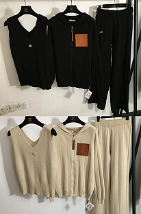 SUPER WHOLESALE |  Knit Set in 3Pieces( Full-zip Hooide, Vest & Pants