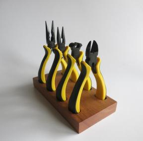 Watch Repair Tool Assortment of 4 Pliers on Wooden Stand
