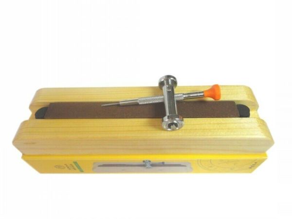  Sharpener Wooden Base with Stone for Sharpening Watch Repair Screwdriver 