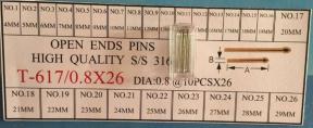 0.8mm Diameter Stainless Steel Open Ends Pins 4mm -29mm Long Watch Parts