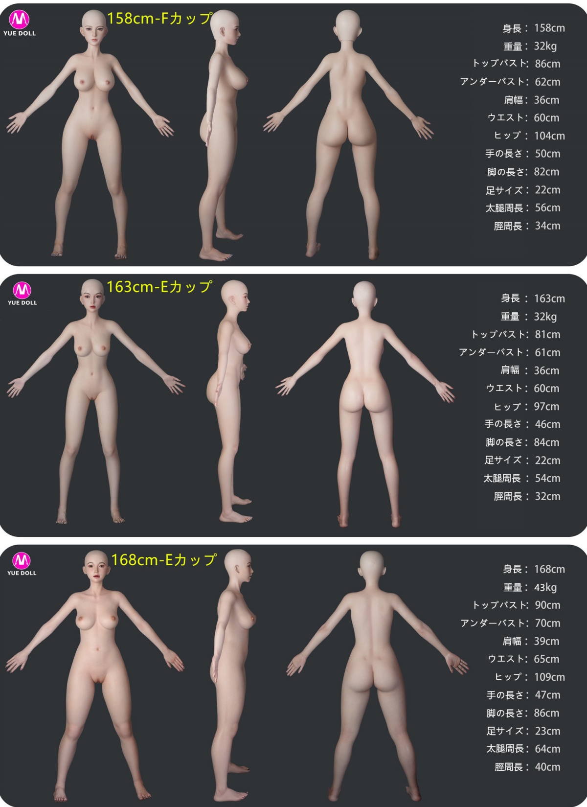 yuedollのボディ画像とサイズ