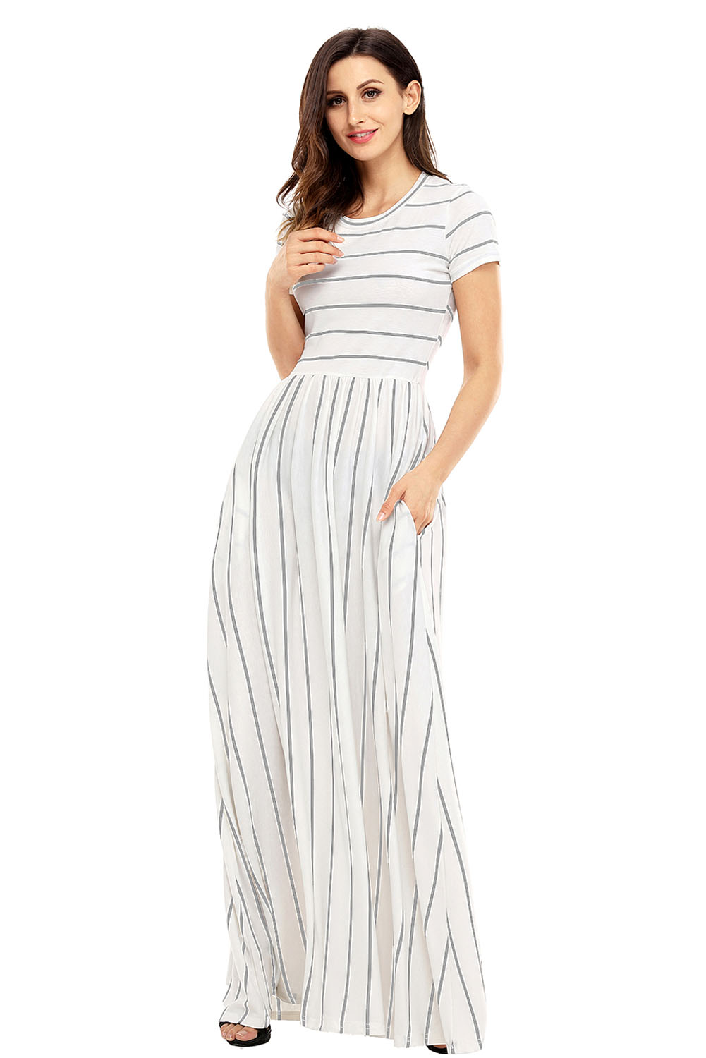 grey striped maxi dress