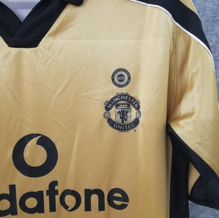 2001 Man Utd Golden Retro Soccer Jersey