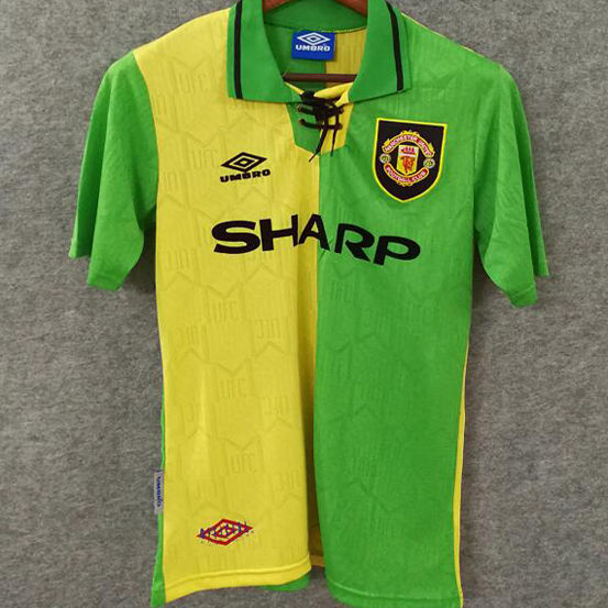 1992 1994 Man Utd Yellow And Green Retro Soccer Jersey