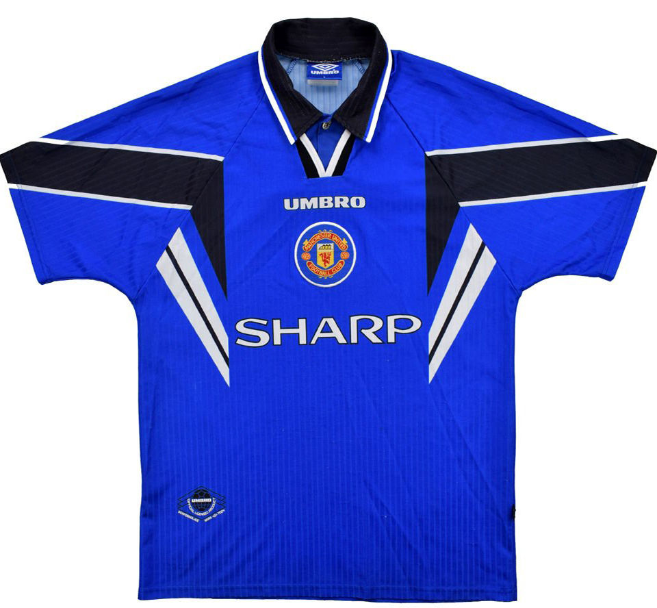 1996 1998 Man United Away Blue Retro Soccer Jersey