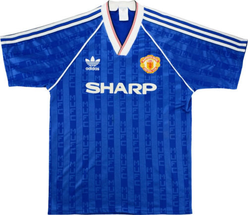 1988 1990 Man Utd Away Blue Retro Soccer Jersey