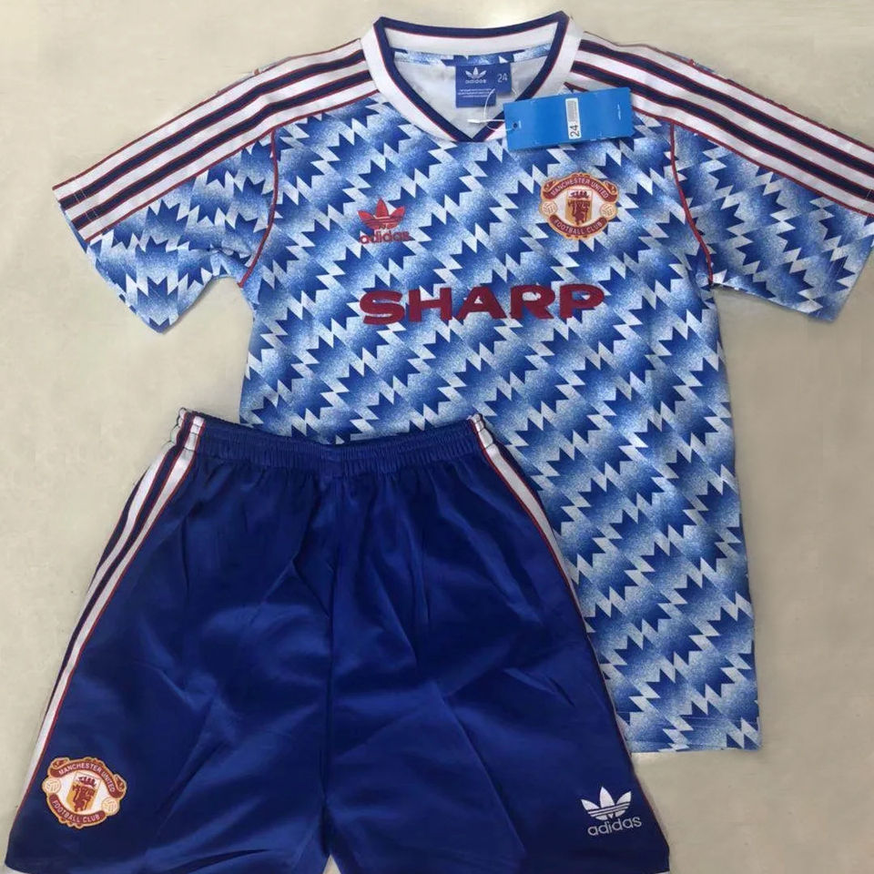 1990 92 Man Utd Away Retro Kids Soccer Jersey