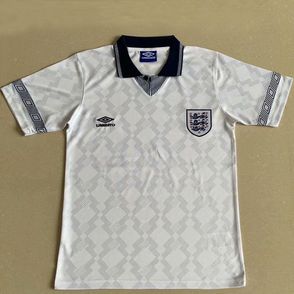1990 England Home White Retro Soccer Jersey