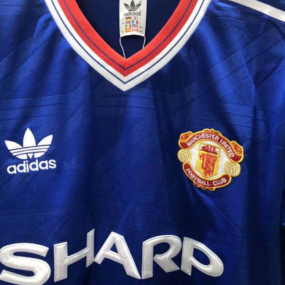 1986 1988 Man Utd Away Blue Retro Soccer Jersey
