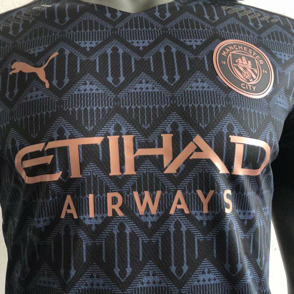 2020 21 Man City Away Black Player Version Soccer Jersey