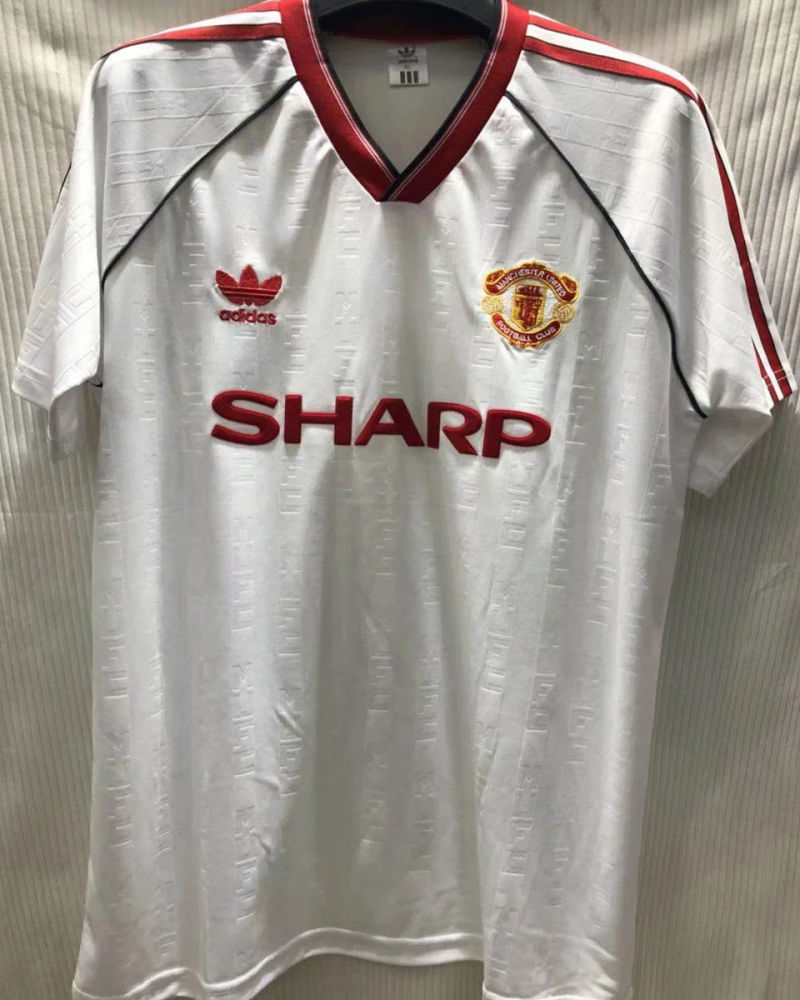 1988 1990 Man Utd Away White Retro Soccer Jersey