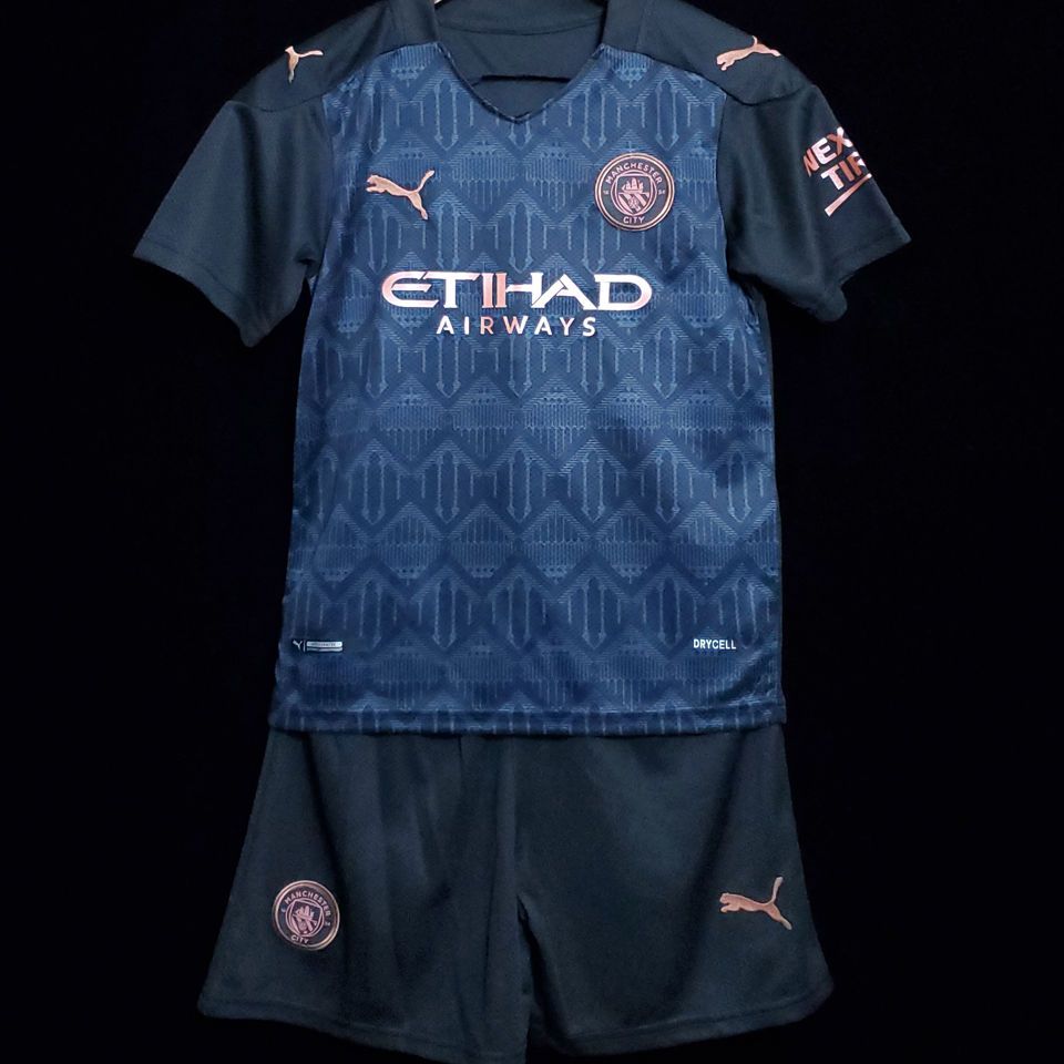 2020 21 Man City Away Black Kids Soccer Jersey